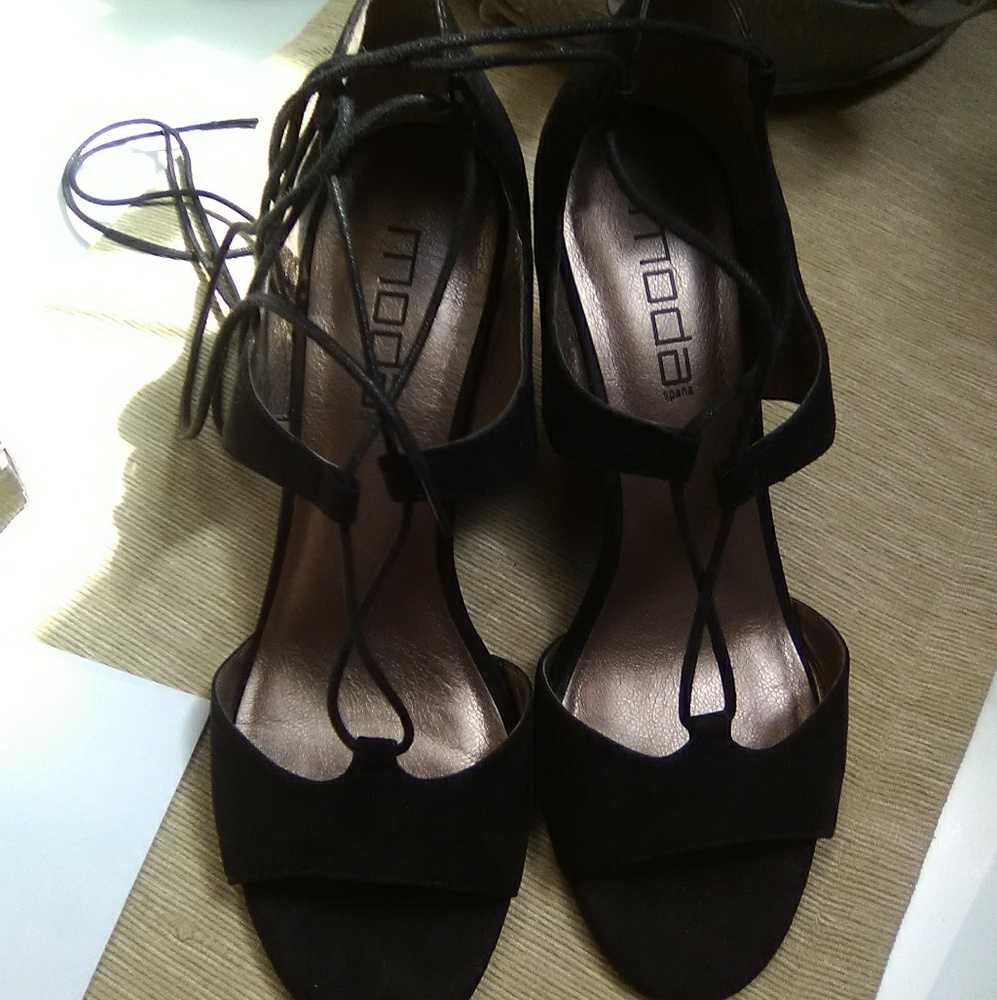 Black suede like sandal.